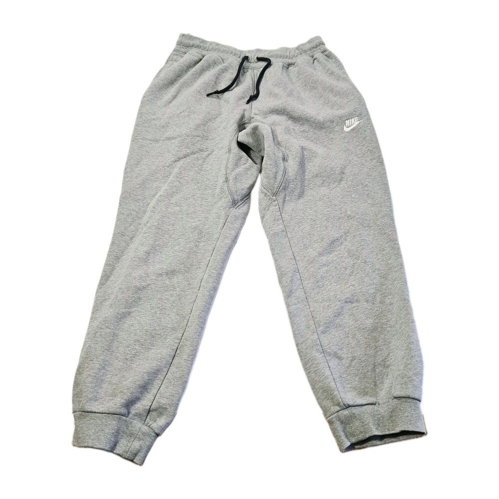 Nike Men's Sweatpants L Gray Embroidered Logo Swoosh Fleece Drawstring Cuffed